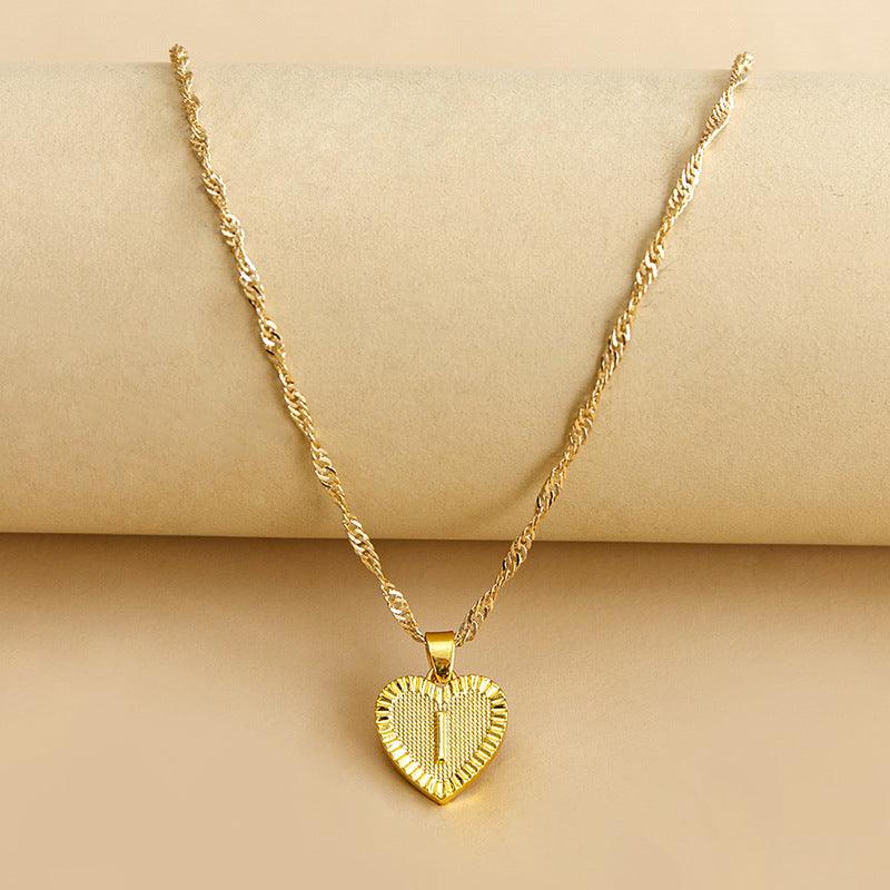 Golden Initial Heart Pendant Necklace - Amara