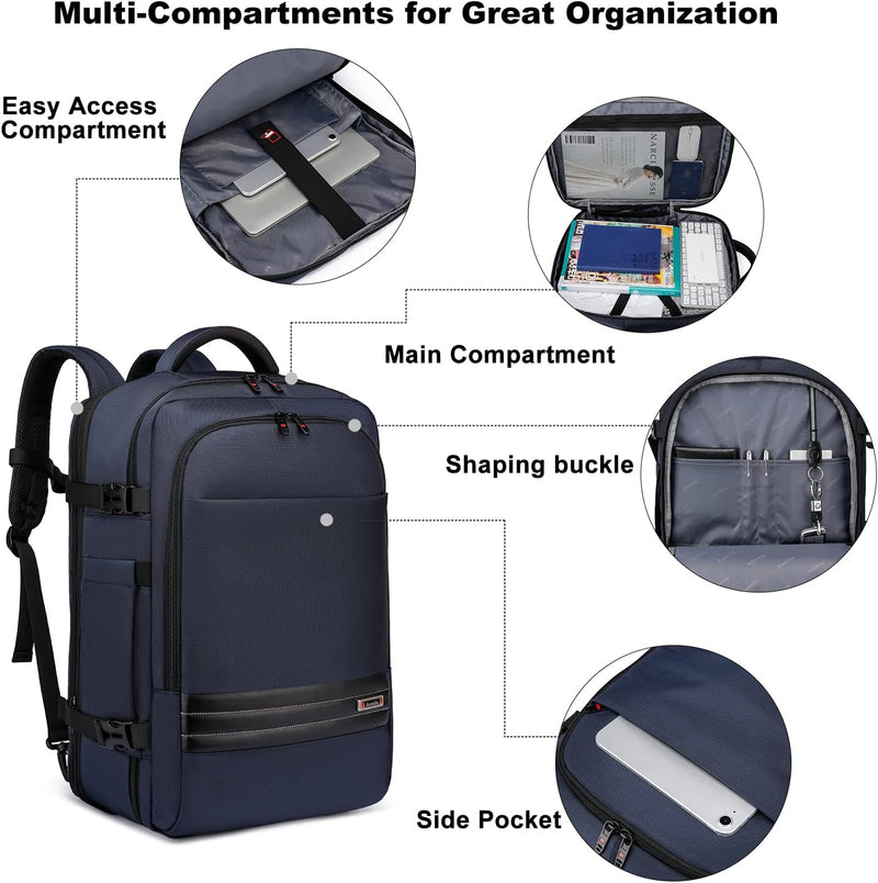 Utvidbar 45–55L vanntett reise-ryggsekk med 46,5 cm laptoplomme