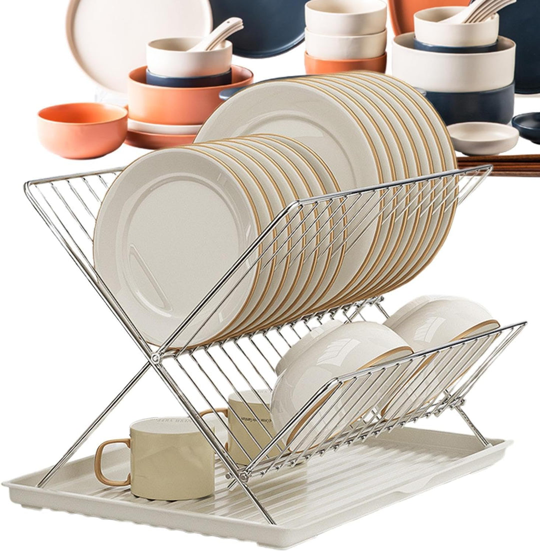 Foldable Dish Drainer – 2-Tier Kitchen Rack with Removable Tray – Kelvra