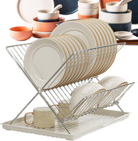 Foldable Dish Drainer – 2-Tier Kitchen Rack with Removable Tray – Kelvra