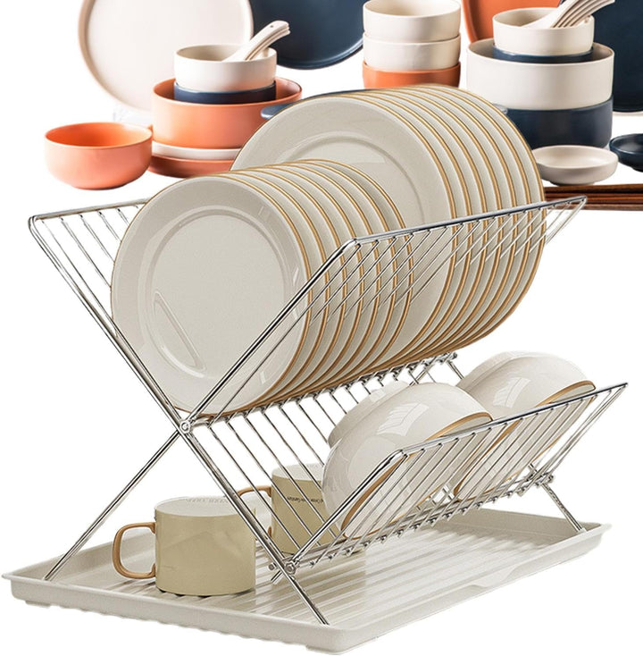 Foldable Dish Drainer – 2-Tier Kitchen Rack with Removable Tray – Kelvra