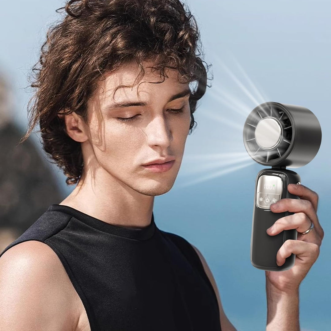 Portable Foldable Hand Fan with LED Display 100 Speeds