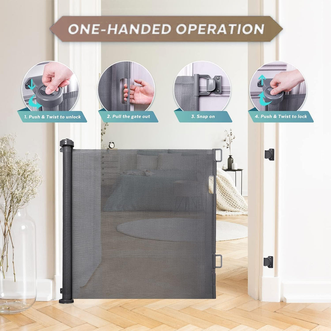 Rejilla de seguridad para niños con red retráctil y cierre automático – Kivora