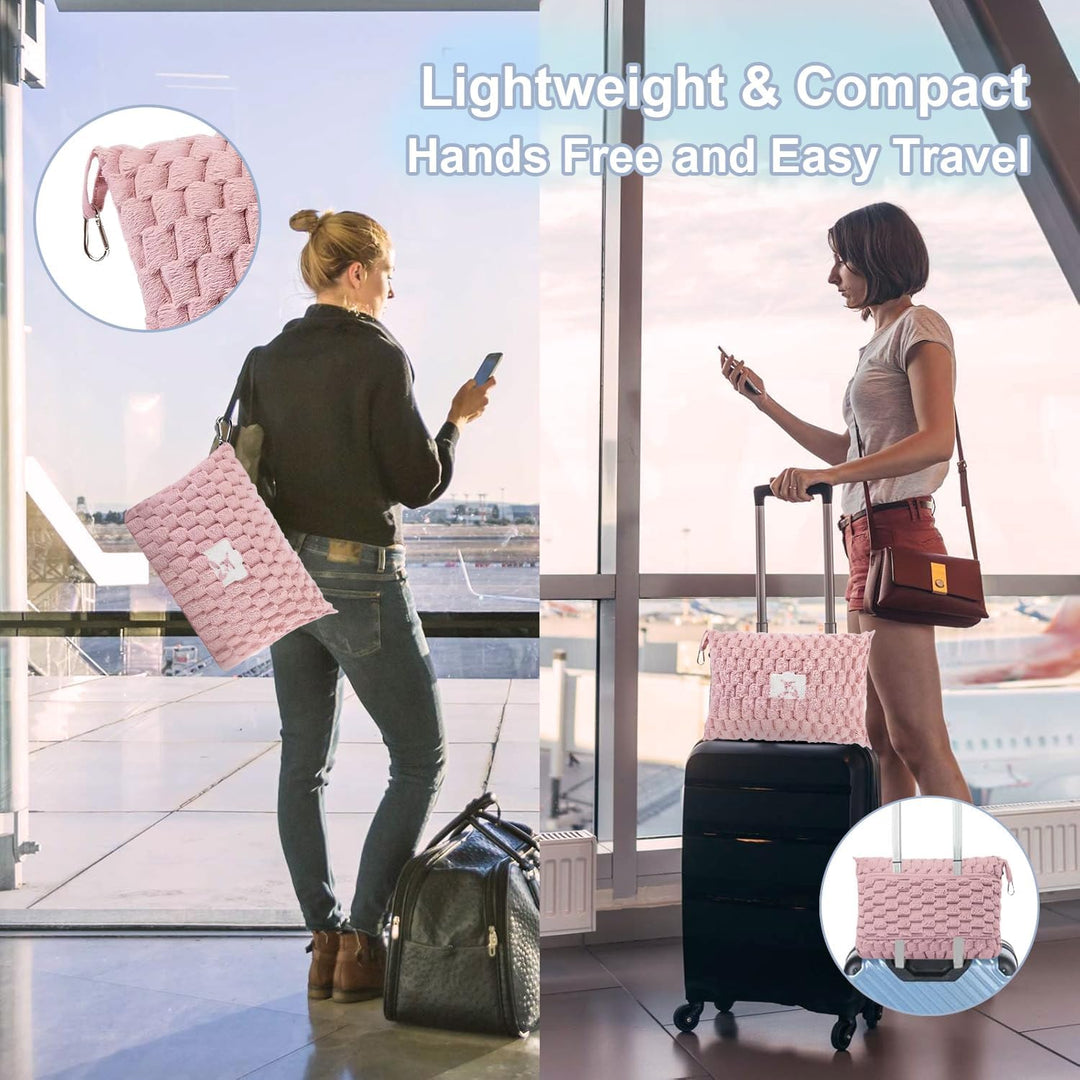 Packable Flanell-Reise-Decke mit Kissentasche und Gepäckschlitz – Trevora
