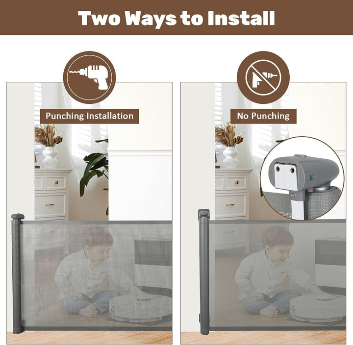 Rejilla de seguridad para niños con red retráctil y cierre automático – Kivora