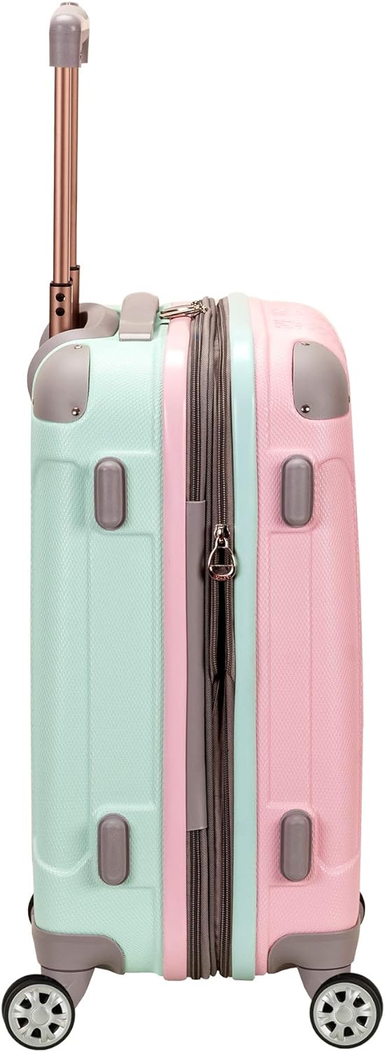 Light expandable hard shell suitcase with double spinner wheels