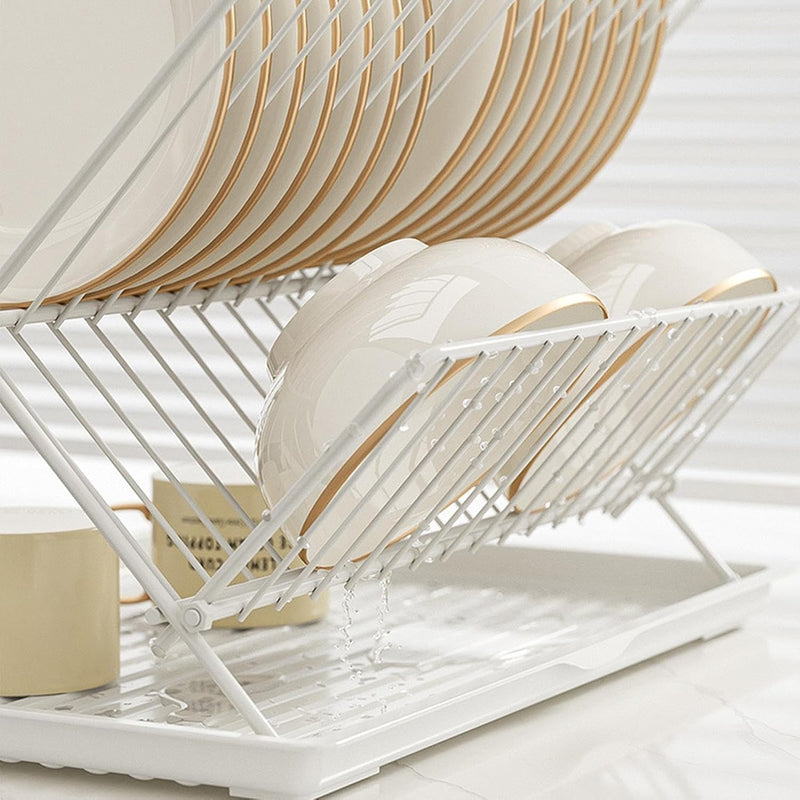 Foldable Dish Drainer – 2-Tier Kitchen Rack with Removable Tray – Kelvra
