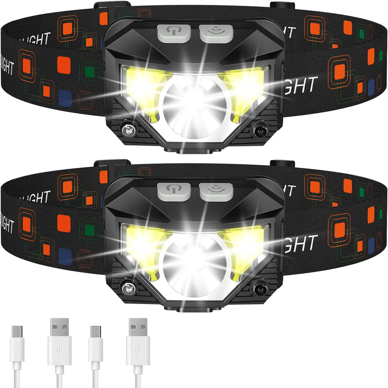 Paquete de 2 Linternas Frontales LED Recargables Ultra Brillantes con Sensor de Movimiento – Lumivor