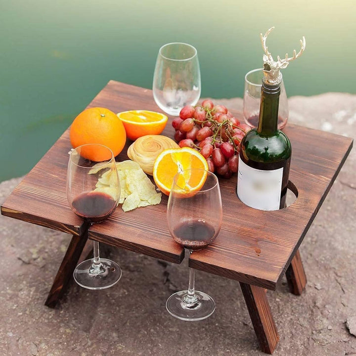 Portable wooden wine rack table