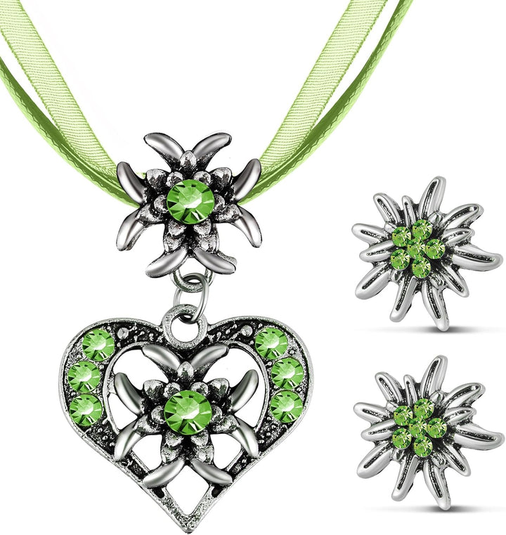 Conjunto de joyería Edelweiß con colgante de corazón – AlpenFrische Oktoberfest 2025
