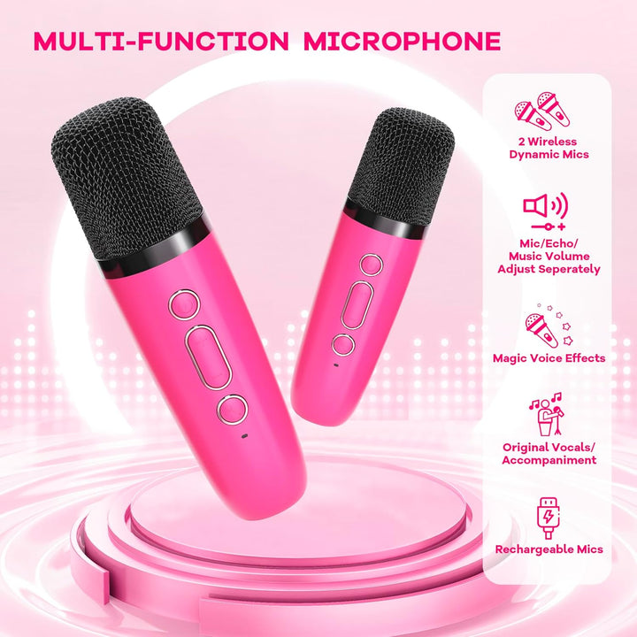 Máquina de karaoke mini portátil con altavoz Bluetooth y 2 micrófonos inalámbricos – Veylo