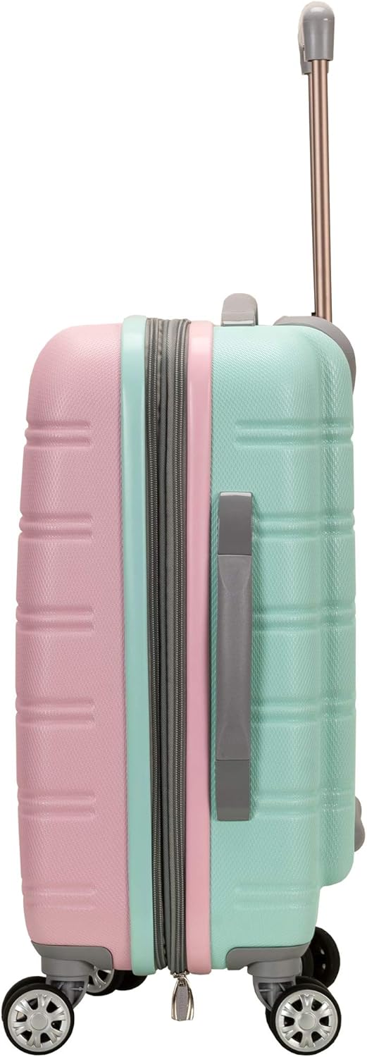 Light expandable hard shell suitcase with double spinner wheels