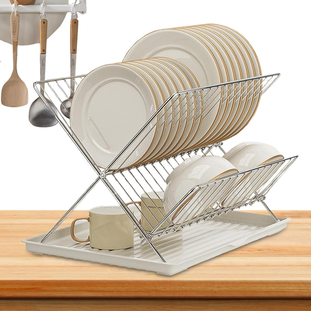 Foldable Dish Drainer – 2-Tier Kitchen Rack with Removable Tray – Kelvra