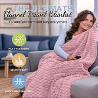 Packable Flanell-Reise-Decke mit Kissentasche und Gepäckschlitz – Trevora
