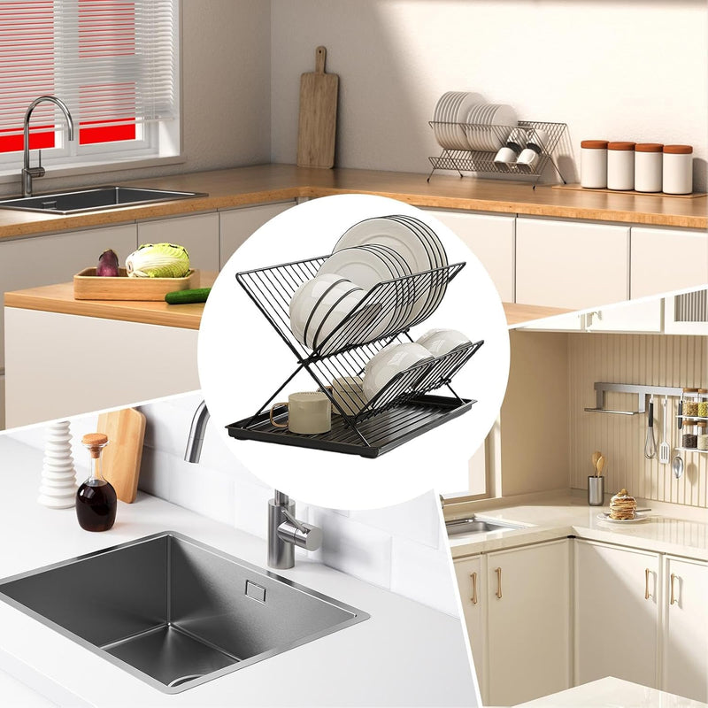 Foldable Dish Drainer – 2-Tier Kitchen Rack with Removable Tray – Kelvra
