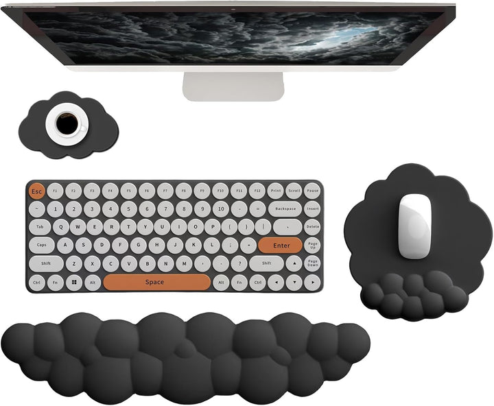Cloud-shaped ergonomic wrist rest with mouse pad and coaster – Zeyora
