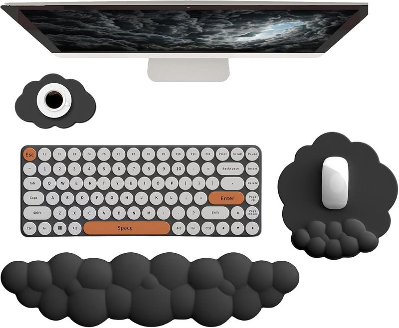 Cloud-shaped ergonomic wrist rest with mouse pad and coaster – Zeyora