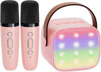 Máquina de karaoke mini portátil con altavoz Bluetooth y 2 micrófonos inalámbricos – Veylo