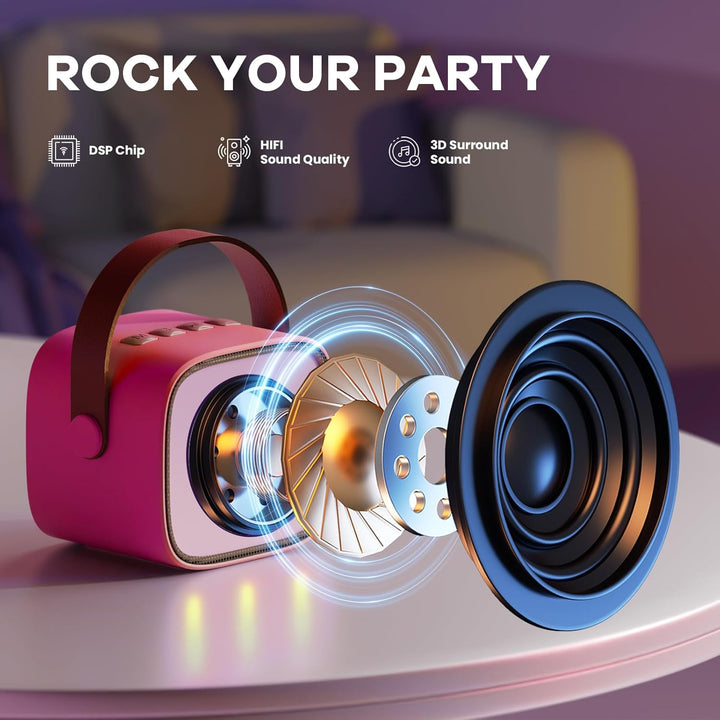 Máquina de karaoke mini portátil con altavoz Bluetooth y 2 micrófonos inalámbricos – Veylo