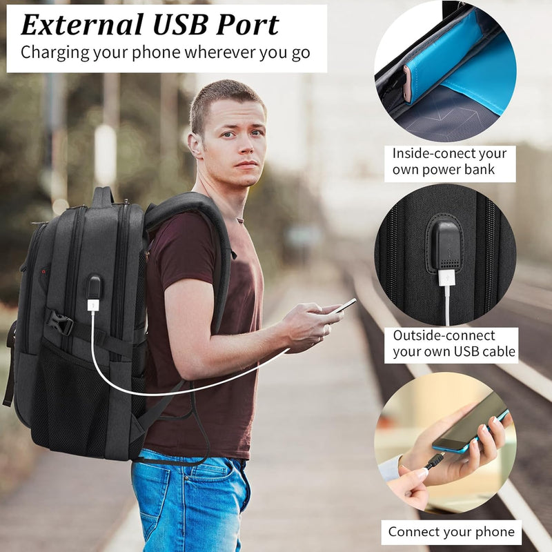 Vanntett reiselaptop-ryggsekk med USB-tilkobling og organisert oppbevaring