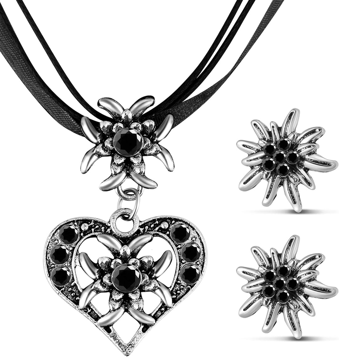 Edelweiss Jewelry Set with Heart Pendant – AlpenGlück Oktoberfest 2025
