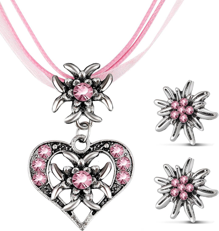 Edelweiss Jewelry Set with Heart Pendant – AlpenGlück Oktoberfest 2025