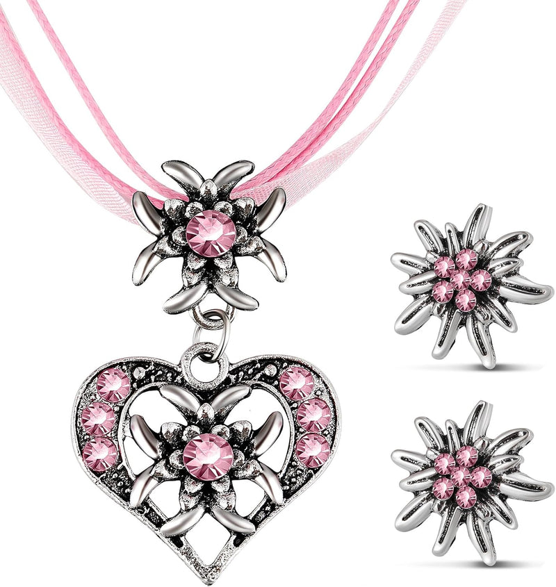 Edelweiss Jewelry Set with Heart Pendant – AlpenGlück Oktoberfest 2025