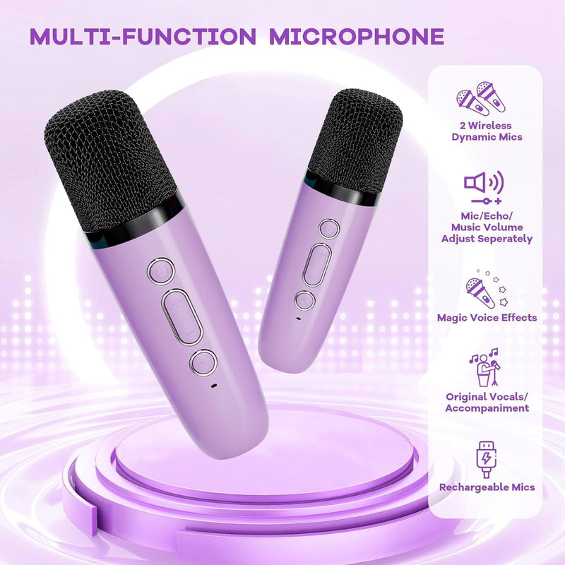 Máquina de karaoke mini portátil con altavoz Bluetooth y 2 micrófonos inalámbricos – Veylo