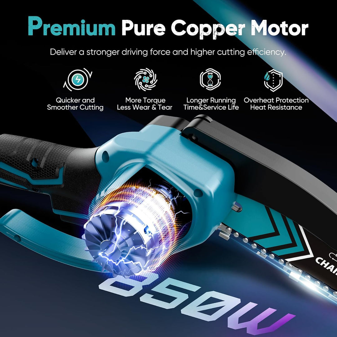 Akku Mini-Kettensäge 6 Zoll mit LED-Licht & 21V Batterie – TimberCut