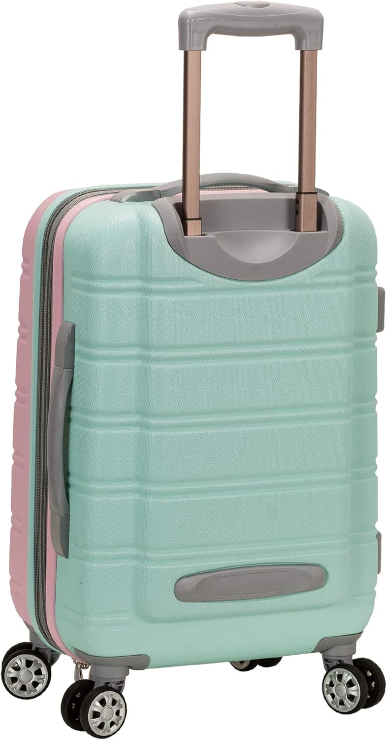 Light expandable hard shell suitcase with double spinner wheels