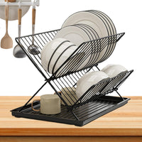 Foldable Dish Drainer – 2-Tier Kitchen Rack with Removable Tray – Kelvra