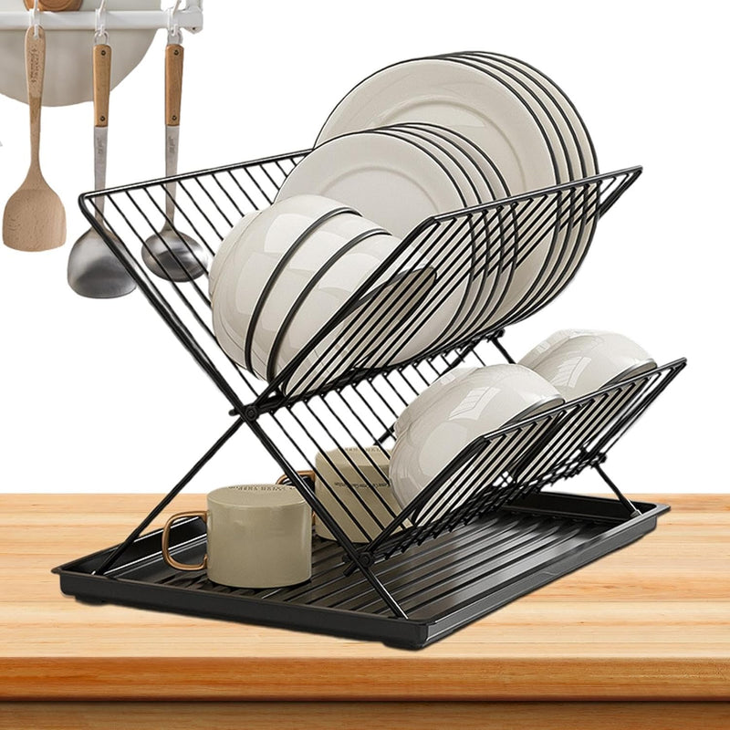 Foldable Dish Drainer – 2-Tier Kitchen Rack with Removable Tray – Kelvra