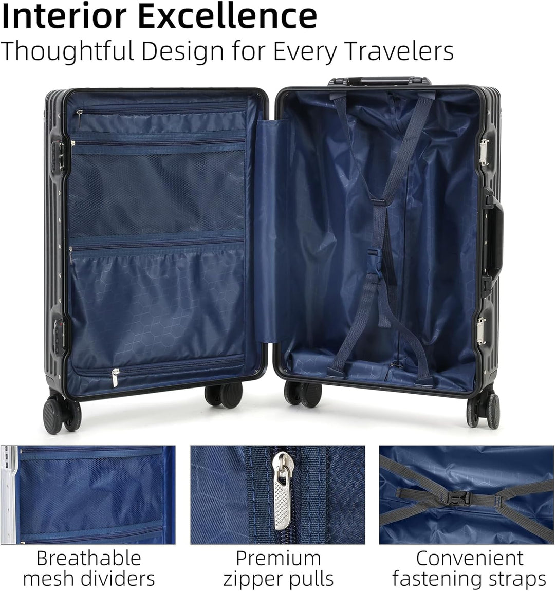 Aluminum Frame Carry-On Luggage with TSA Lock and Quiet Wheels