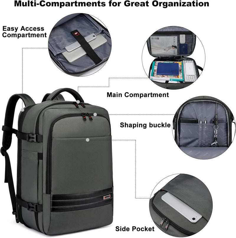Utvidbar 45–55L vanntett reise-ryggsekk med 46,5 cm laptoplomme