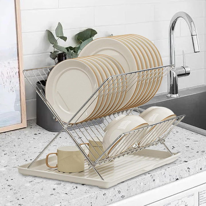Foldable Dish Drainer – 2-Tier Kitchen Rack with Removable Tray – Kelvra