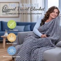 Packable Flanell-Reise-Decke mit Kissentasche und Gepäckschlitz – Trevora