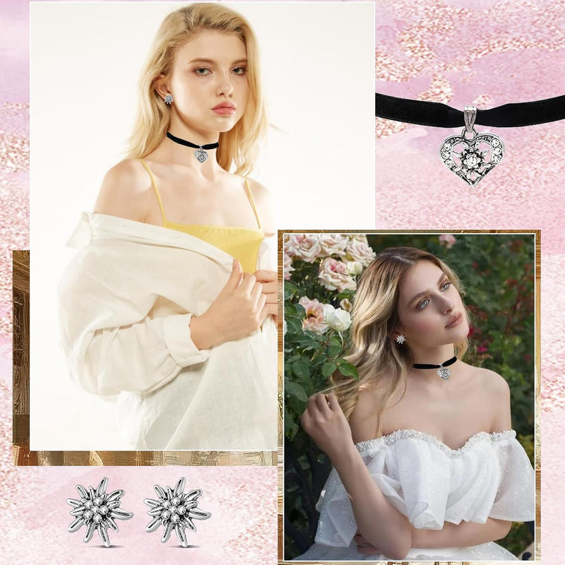 Conjunto de joyería Edelweiß con colgante de corazón – WiesnGlanz Oktoberfest 2025