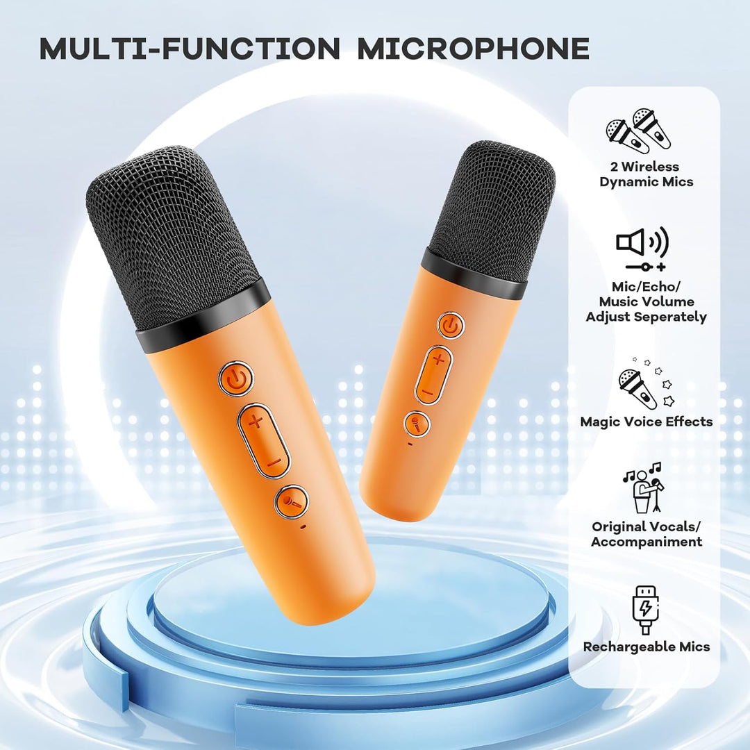 Máquina de karaoke mini portátil con altavoz Bluetooth y 2 micrófonos inalámbricos – Veylo