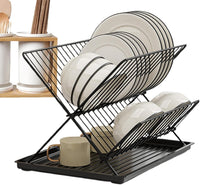 Foldable Dish Drainer – 2-Tier Kitchen Rack with Removable Tray – Kelvra