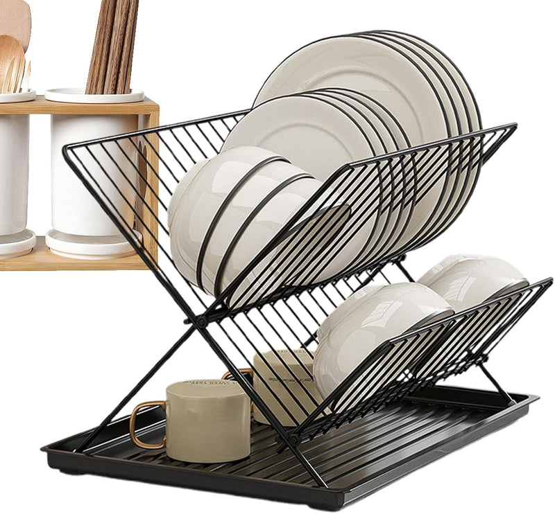 Foldable Dish Drainer – 2-Tier Kitchen Rack with Removable Tray – Kelvra