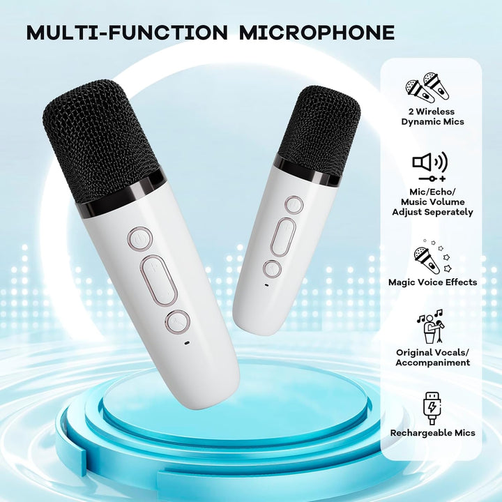 Máquina de karaoke mini portátil con altavoz Bluetooth y 2 micrófonos inalámbricos – Veylo