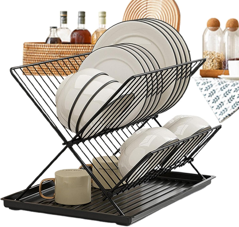 Foldable Dish Drainer – 2-Tier Kitchen Rack with Removable Tray – Kelvra