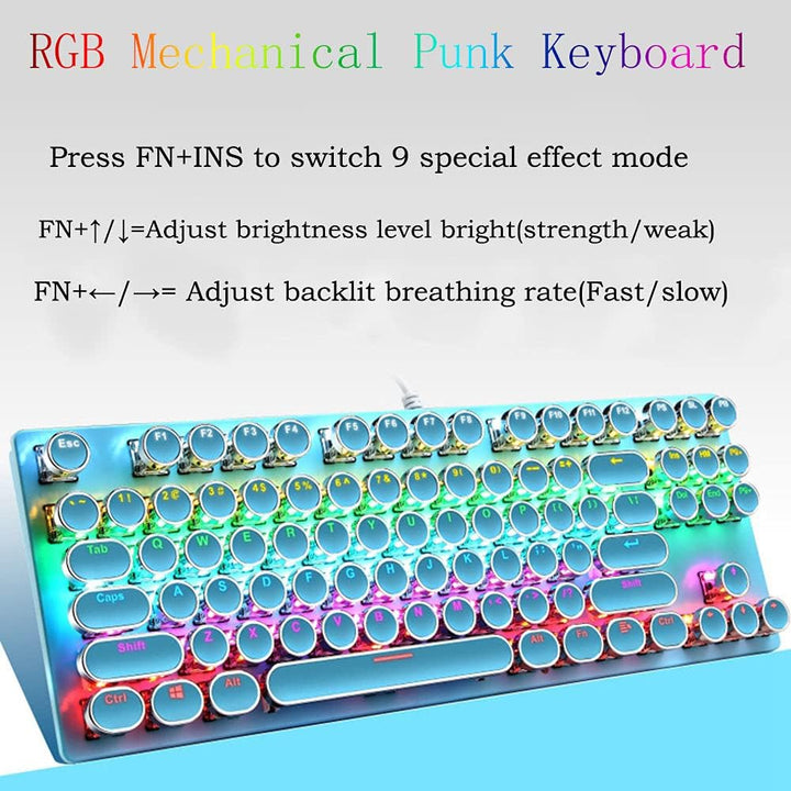 87-tasters mekanisk gaming-tastatur RGB baggrundsbelyst blå kontakter