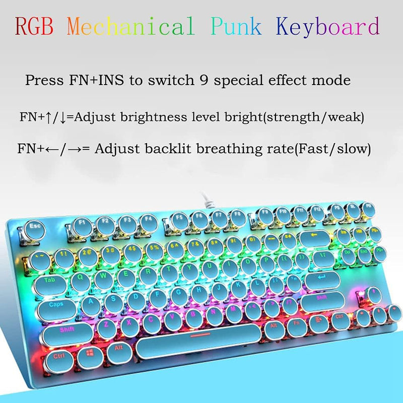 87-tasters mekanisk gaming-tastatur RGB baggrundsbelyst blå kontakter