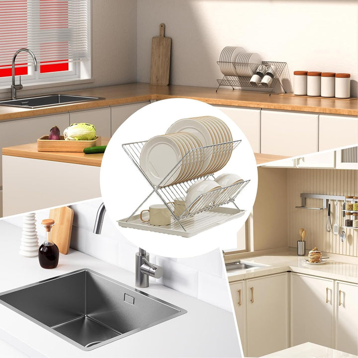 Foldable Dish Drainer – 2-Tier Kitchen Rack with Removable Tray – Kelvra