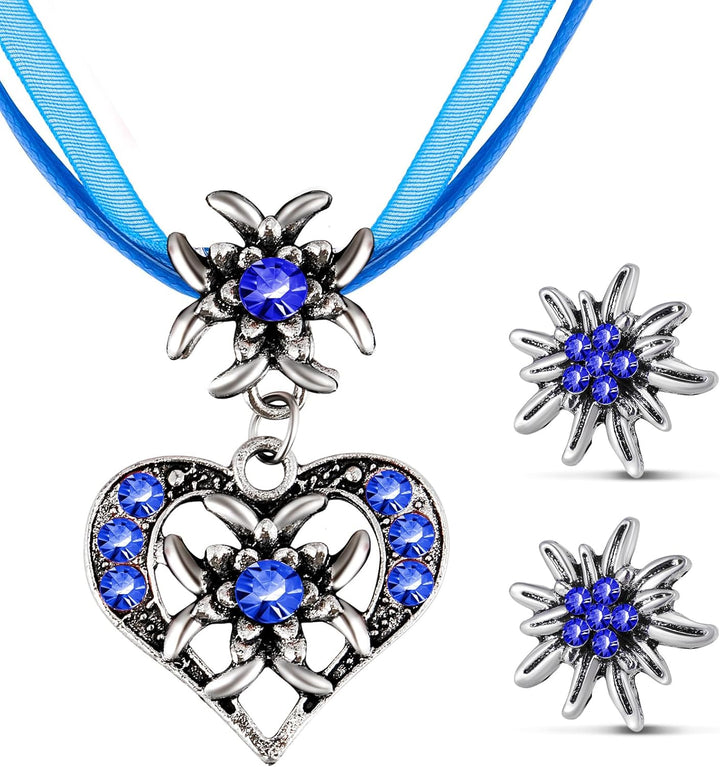 Edelweiss Jewelry Set with Heart Pendant – AlpenGlück Oktoberfest 2025