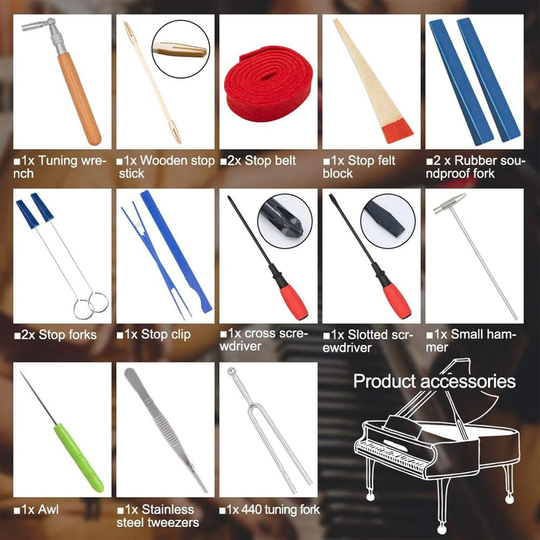 Set profesional de afinación de piano de 16 piezas con funda de almacenamiento – Arvena