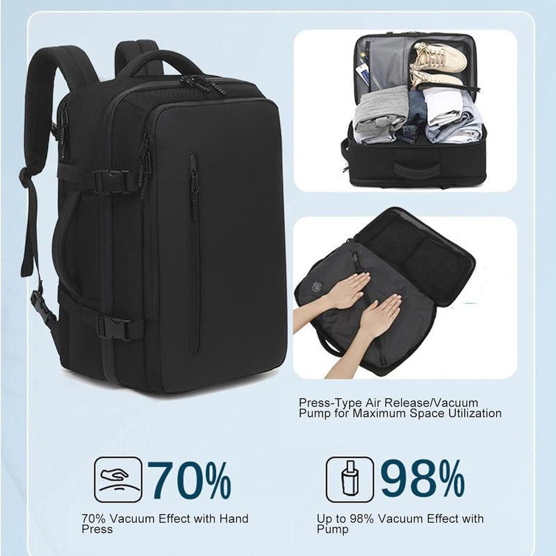 Erweiterbarer Vakuum-Reiserucksack 56–75L mit Pumpe – Dravion