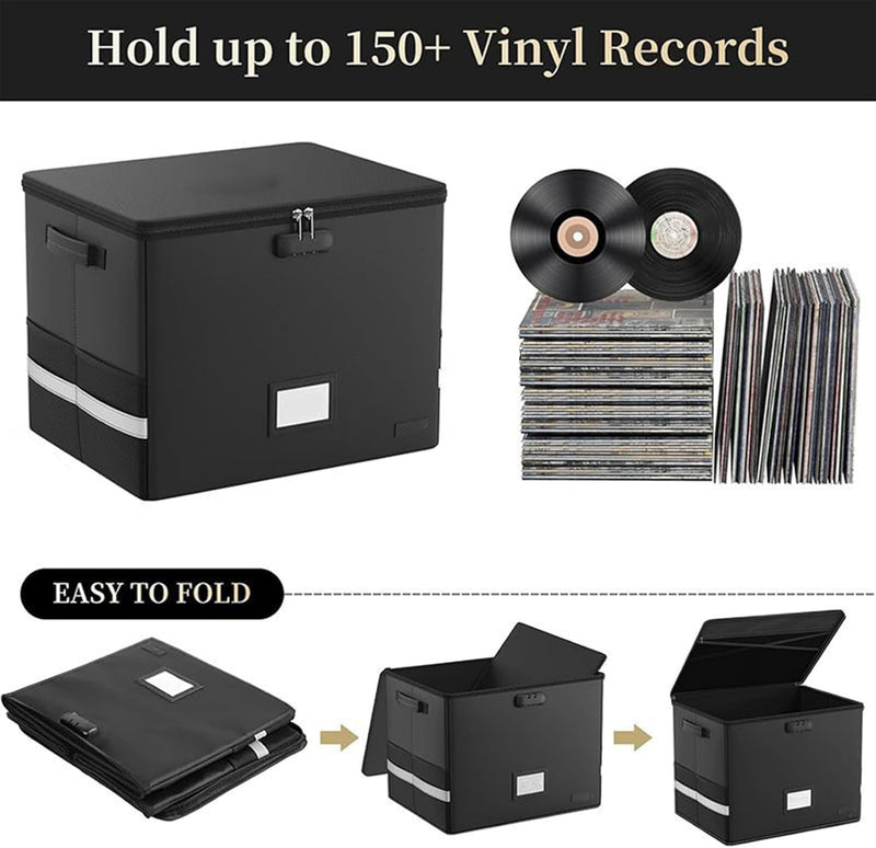 Fireproof Storage Case for Vinyl Records – Waterproof Organizer for 150+ 12-Inch Vinyl Records – Arcion