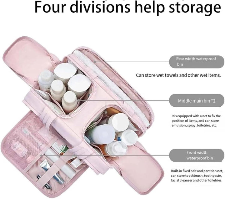 Rejse-kosmetiktaske – Stor vandtæt toilettaske og makeup-organizer (4-i-1) – Selvane